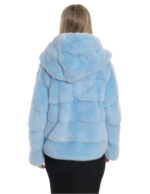 Aquamarinblauer Pelz Nerz Kapuzenjacke 44 Silber Futter Kordelzug Taille und Kapuze Dreiviertelärmel – Bild 6