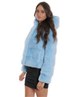 Light blue hooded jacket aquamarine mink fur 44 lining silver drawstring waist and hood three-quarter sleeve - Image 3