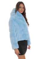 Light blue hooded jacket aquamarine mink fur 44 lining silver drawstring waist and hood three-quarter sleeve - Image 4