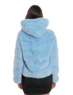 Light blue hooded jacket aquamarine mink fur 44 lining silver drawstring waist and hood three-quarter sleeve - Image 6