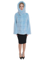 Aquamarine blue horizontal jackets 44 sleeves full leather lining silver hood mink fur - Image 5