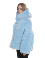 Aquamarine blue horizontal jackets 44 sleeves full leather lining silver hood mink fur - Image 3
