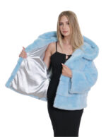 Aquamarine blue horizontal jackets 44 sleeves full leather lining silver hood mink fur - Image 7