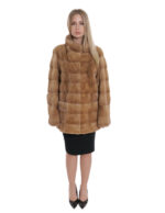 Women's redglow beige fur mink mug pockets 50 horizontal mandarin collar 72 cm long - Image 5