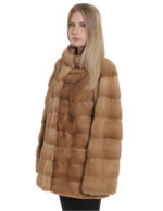 Women's redglow beige fur mink mug pockets 50 horizontal mandarin collar 72 cm long - Image 3