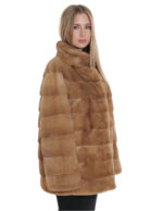 Women's redglow beige fur mink mug pockets 50 horizontal mandarin collar 72 cm long - Image 4