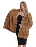 Women's redglow beige fur mink mug pockets 50 horizontal mandarin collar 72 cm long - Image 7