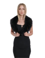 Collo in pelliccia di volpe nero con paiette brillanti all'interno del pelo