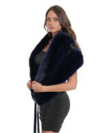 Collo a due fasce blu con nastri a chiusura fodera in velluto molto grande stola