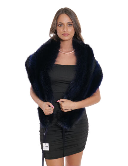 Collo a due fasce blu con nastri a chiusura fodera in velluto molto grande stola