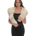 Collo lungo in pelliccia di volpe bianco sfumato marrone a punta fodera