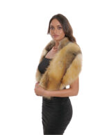 Stola collo grande in volpe naturale beige con sfumature sul nero a v