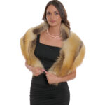 Stola collo grande in volpe naturale beige con sfumature sul nero a v