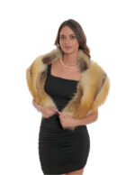 Stola collo grande in volpe naturale beige con sfumature sul nero a v