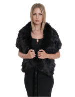 Stola nero volpe filettata grande con fodera velluto e nastri di chiusura