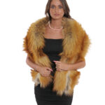 Stola grande in volpe naturale pelo lungo lunga 138 cm fodera oro brillantinato