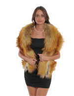 Stola grande in volpe naturale pelo lungo lunga 138 cm fodera oro brillantinato