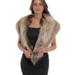 Stola collo in pelliccia di volpe argentata beige con 2 ganci a chiusura molto grande