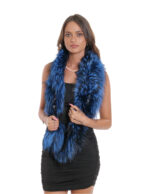 Girospalle piccola stola in pelliccia di volpe blu elettrico con fodera in raso nero chiusura elastico