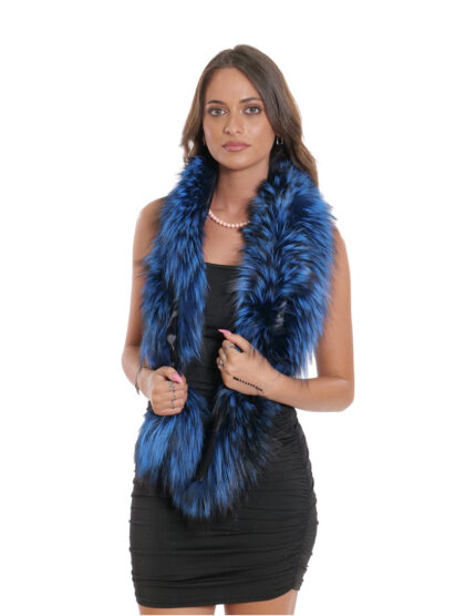 Girospalle piccola stola in pelliccia di volpe blu elettrico con fodera in raso nero chiusura elastico