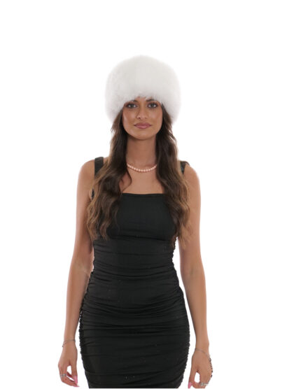 Fascia in eco pelliccia di volpe con fodera vellutino bianco con elastico regolabile