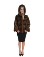 Jackets 46 Sleeves Full Leather Dark Gold Horizontal Hood Mink Fur Drawstring - Image 5