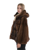 Jackets 46 Sleeves Full Leather Dark Gold Horizontal Hood Mink Fur Drawstring - Image 3