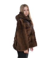 Jackets 46 Sleeves Full Leather Dark Gold Horizontal Hood Mink Fur Drawstring - Image 4