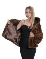 Jackets 46 Sleeves Full Leather Dark Gold Horizontal Hood Mink Fur Drawstring - Image 7