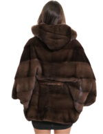 Demi buff mink cape 48/54 with horizontal full-leather knitting with hood and waist belt - Image 6