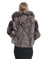 Querjacke aus Fuchspelz mit 42 langen Ärmeln und silbernem Reißverschluss mit Kapuze – Bild 6