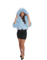 Light blue fox fur jacket 46 50 cm long with three-quarter sleeves and hood with inner fur - Image 5