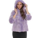 Giacca cappuccio lavanda sfumato visone pelliccia 44 coulisse vita e cappuccio manica lunga