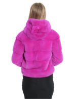 Giacca cappuccio fucsia acceso visone pelliccia 40 manica tre quarti chiusura ganci