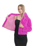 Giacca cappuccio fucsia acceso visone pelliccia 40 manica tre quarti chiusura ganci