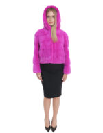 Jacket hood fuchsia bright mink fur 44 three-quarter sleeve closure hooks - Image 5