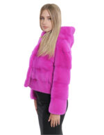 Jacket hood fuchsia bright mink fur 44 three-quarter sleeve closure hooks - Image 3