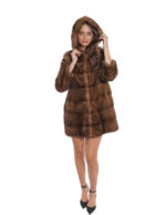 Dark gold mink fur coat 48 gradient 80 cm long sleeve fur lined hood - Image 5