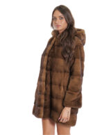 Dark gold mink fur coat 48 gradient 80 cm long sleeve fur lined hood - Image 3