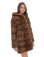 Dark gold mink fur coat 48 gradient 80 cm long sleeve fur lined hood - Image 4