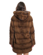 Dark gold mink fur coat 48 gradient 80 cm long sleeve fur lined hood - Image 6