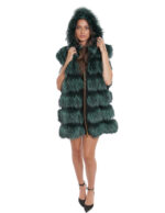 Fox vest with hood 60 fur with black suede leather gold zip closure and sides - Image 5