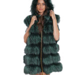 Gilet volpe con cappuccio 60 pelliccia con pelle nero scamosciata zip oro a chiusura e sui lati