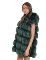 Fox vest with hood 60 fur with black suede leather gold zip closure and sides - Image 3