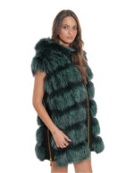 Fox vest with hood 60 fur with black suede leather gold zip closure and sides - Image 4