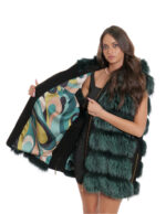 Fox vest with hood 60 fur with black suede leather gold zip closure and sides - Image 7