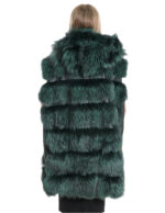 Gilet volpe con cappuccio 62 pelliccia con pelle verde lucida zip oro a chiusura e sui lati