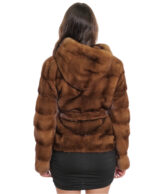 Women's Jacket with Outdoor Fur Belted Gold 44 Long Sleeve Horizontal Hood - Image 6