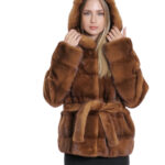 Giacca con cintura esterna pelliccia gold 46 manica lunga orizzontale cappuccio donna