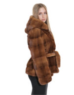 Women's Jacket with Outdoor Fur Belted Gold 46 Long Sleeve Horizontal Hood - Image 4